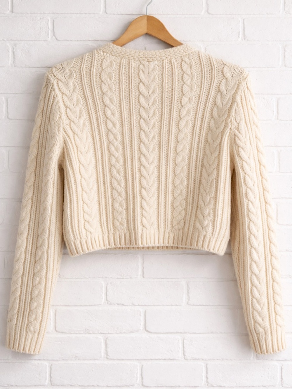 Mango Cable Knit Cropped Cardigan Ecru Button Front Size M - Picture 6 of 8
